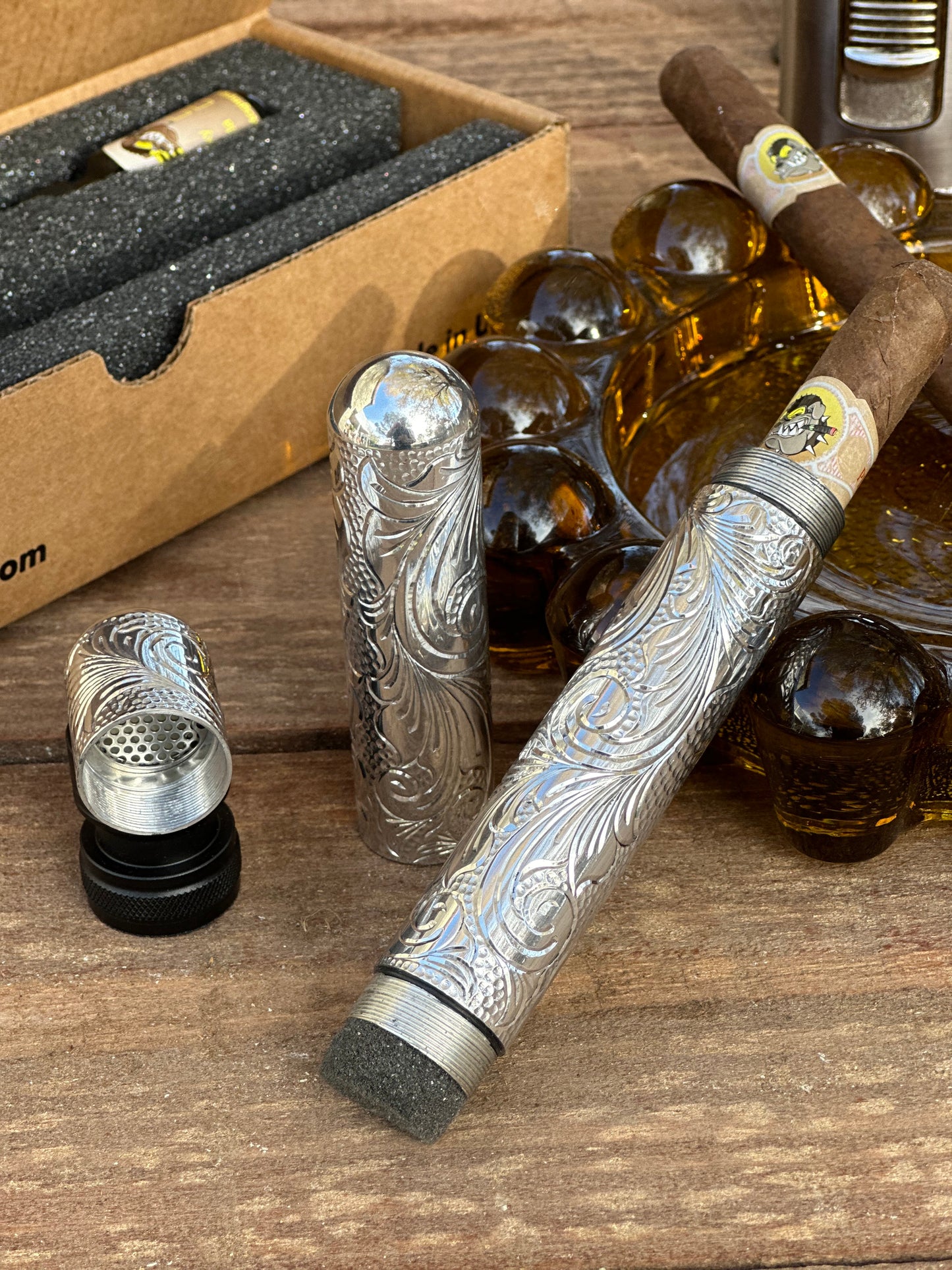 Polished Hand Engraved Stogie Pipe